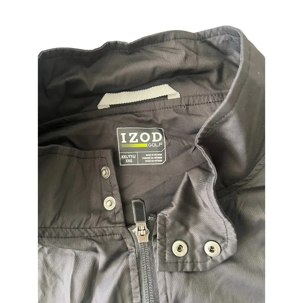 IZOD Golf Men’s Full Zip Windbreaker Jacket Black XXL Lightweight